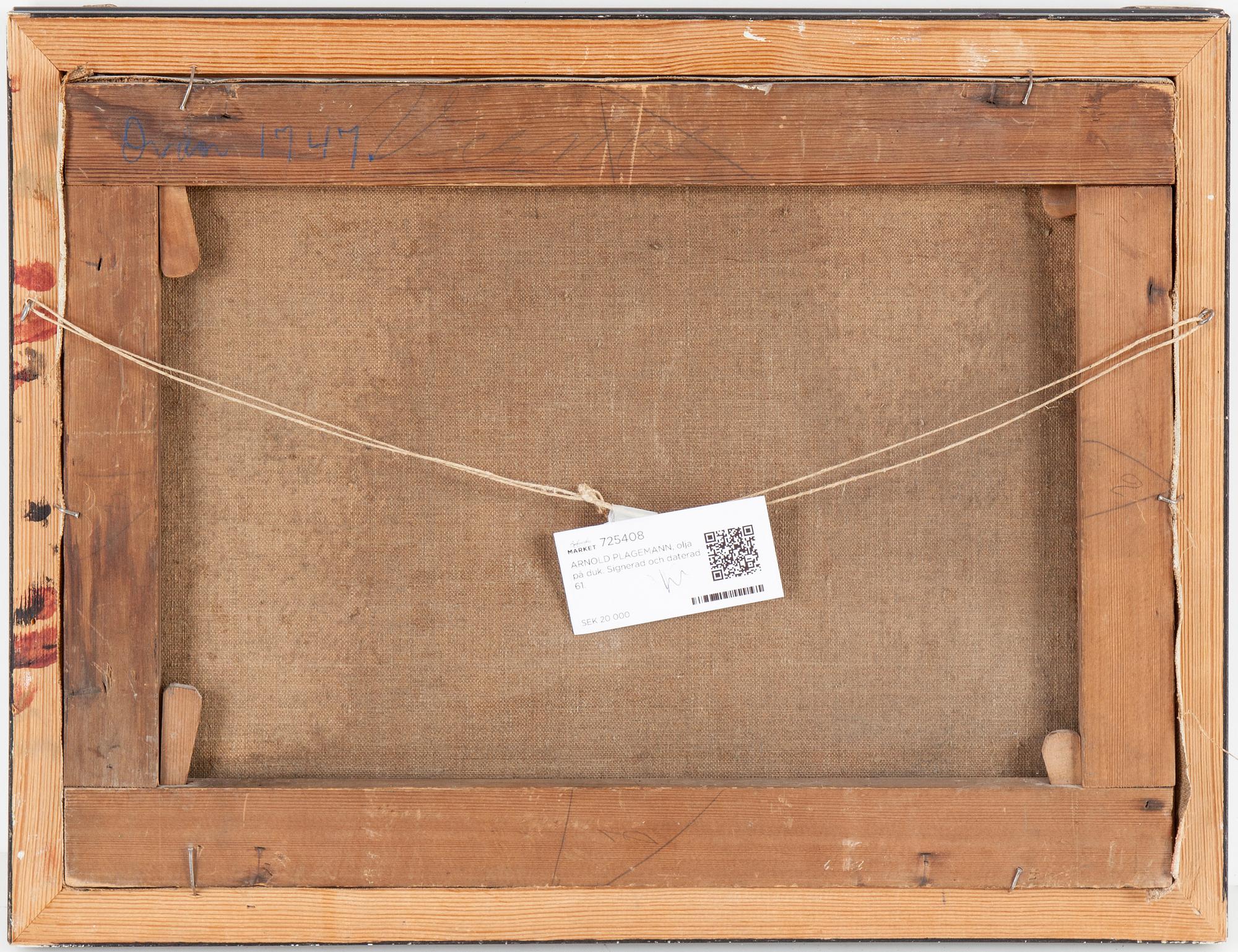 ARNOLD PLAGEMANN, olja på duk. Signerad och daterad 61.