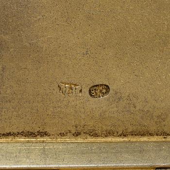 A Russian late 19th century parcel-gilt silver cigarette-case, unidentified makers mark, St. Petersburg.