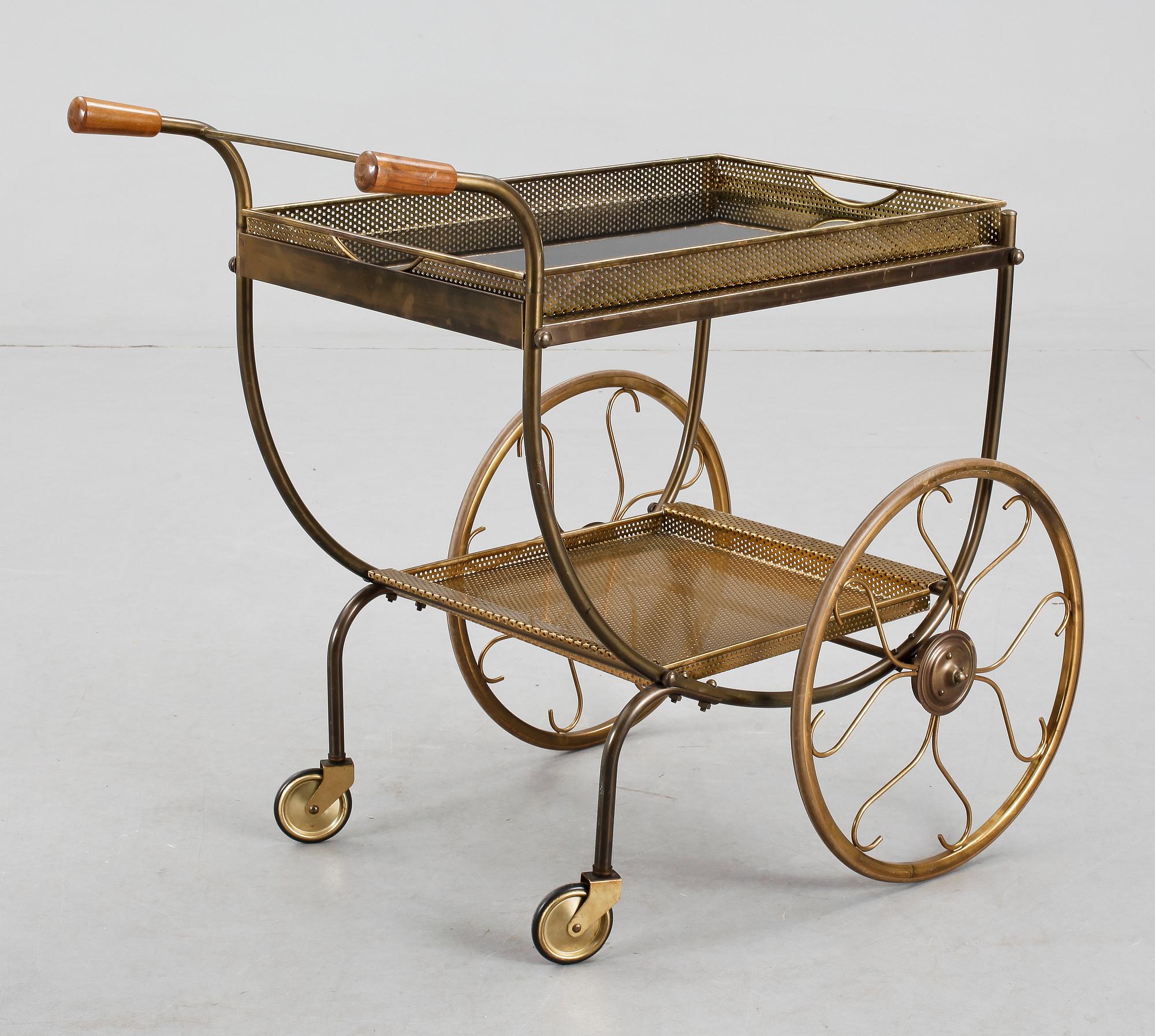 DRINKVAGN/BARVAGN, inköpt Svenskt Tenn, metall och glas, 1940/50-tal.