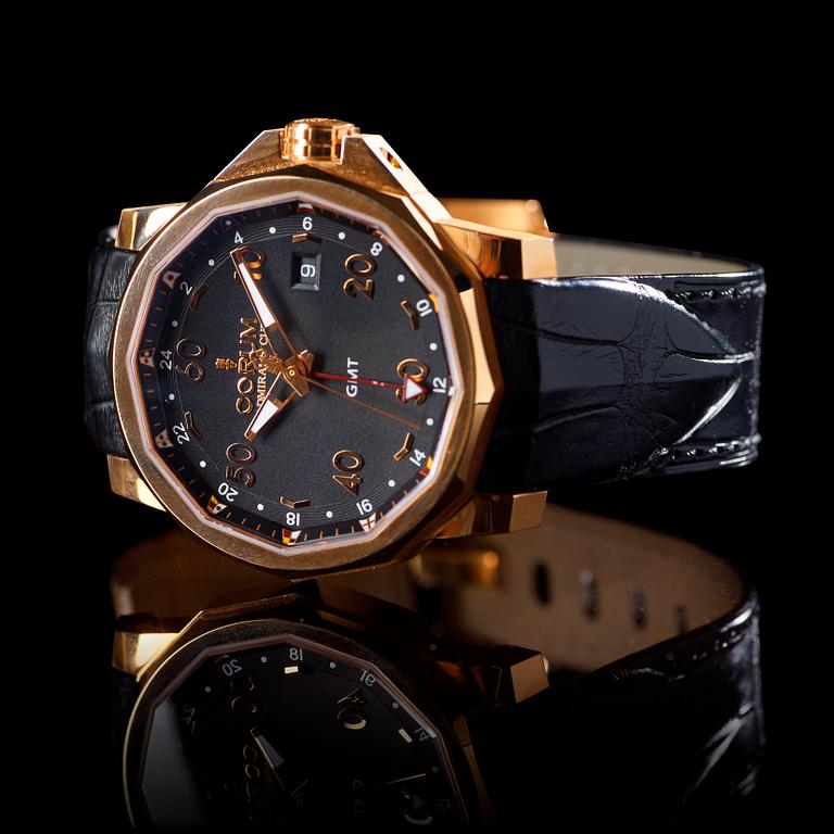 HERRARMBANDSUR, Corum, "Admirals Cup" guld/läderband, 2000-tal.