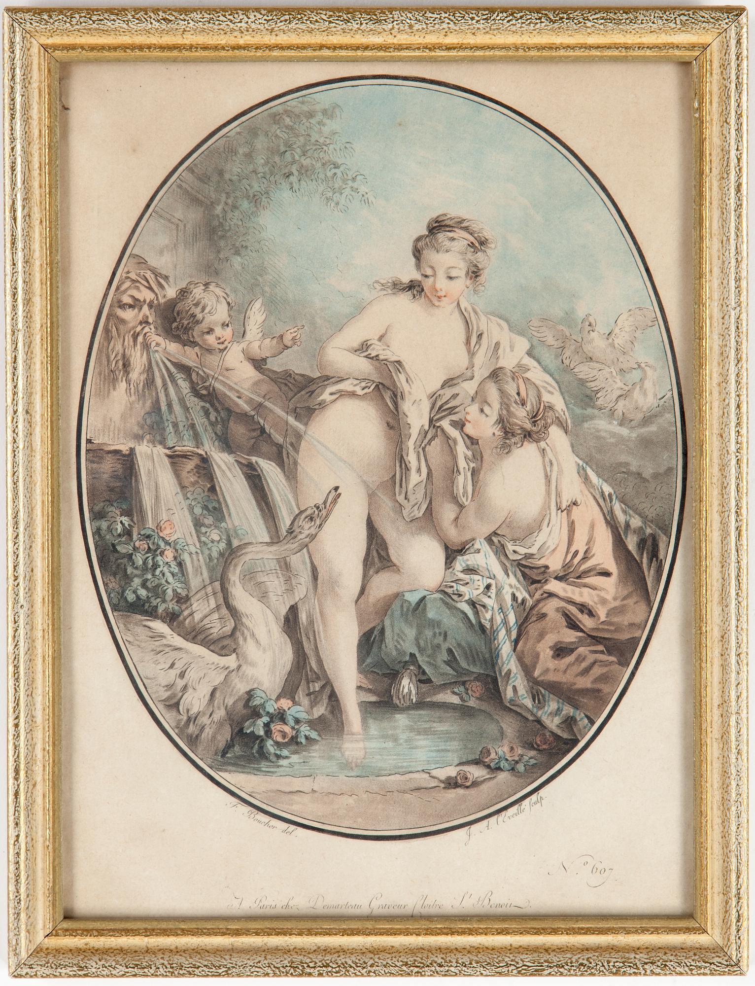 FRANCOIS BOUCHER, efter, färgakvatintetsning, sent 1700-tal.