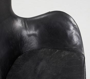 An Arne Jacobsen black leather 'Egg' chair, Fritz Hansen, Denmark 1960's.