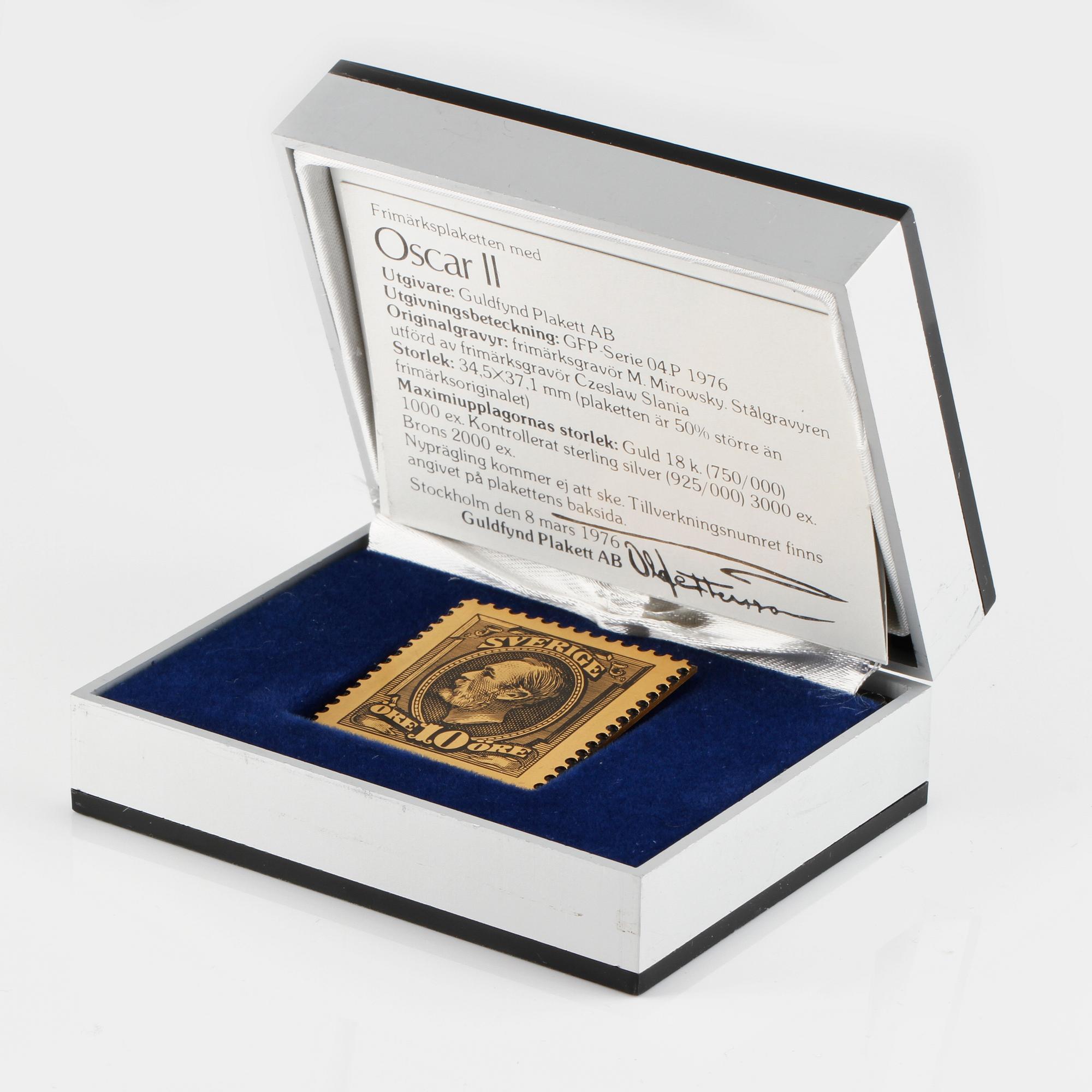 PLAKETT, 18K guld, numrerad 69/1000, 1976, vikt ca 27 g.