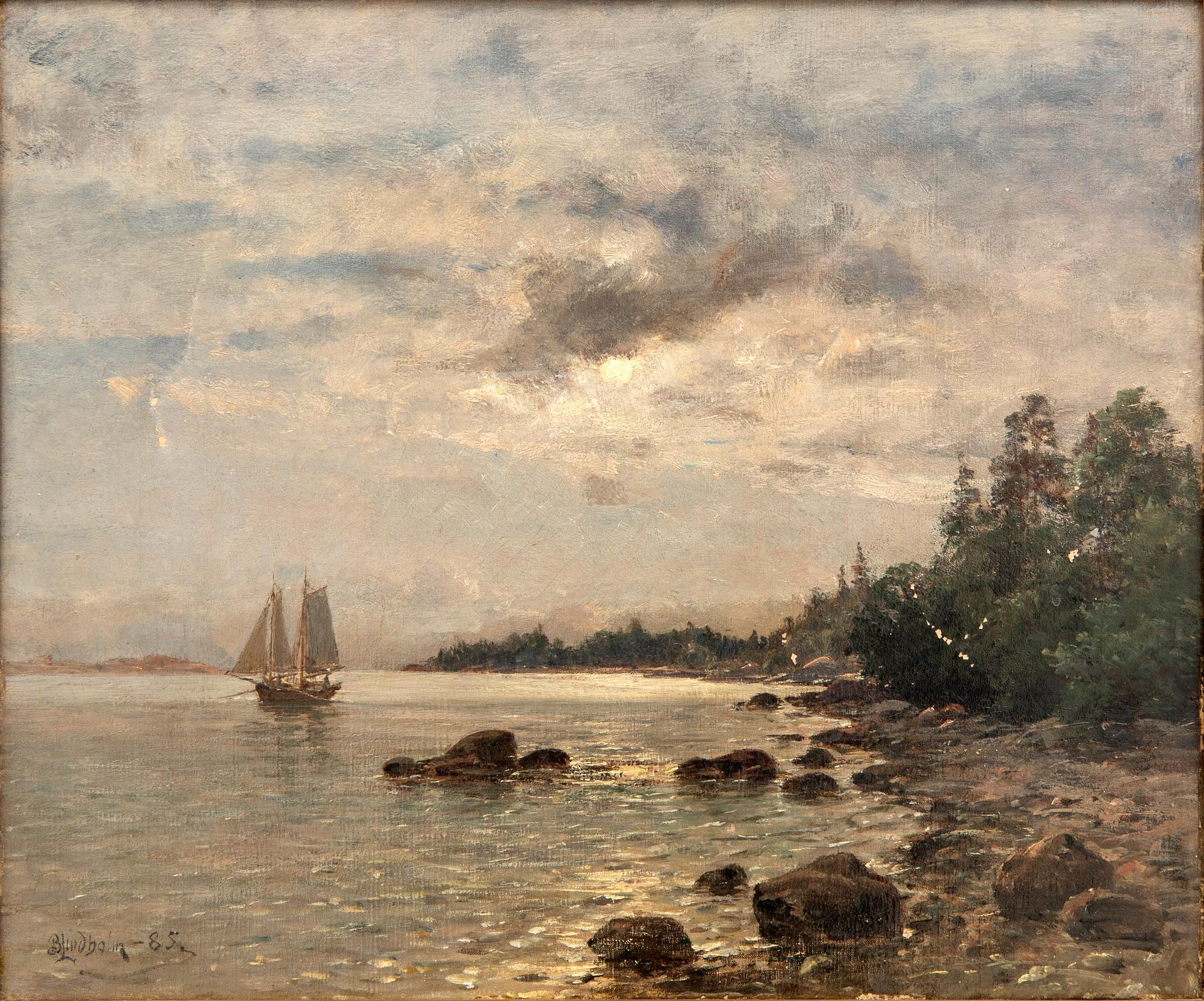 Berndt Lindholm, segelfartyg i skymning.