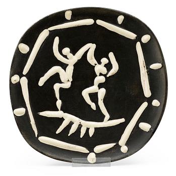 897. A Pablo Picasso 'Deux danseurs' faience dish, Madoura, Vallauris, France 1956.