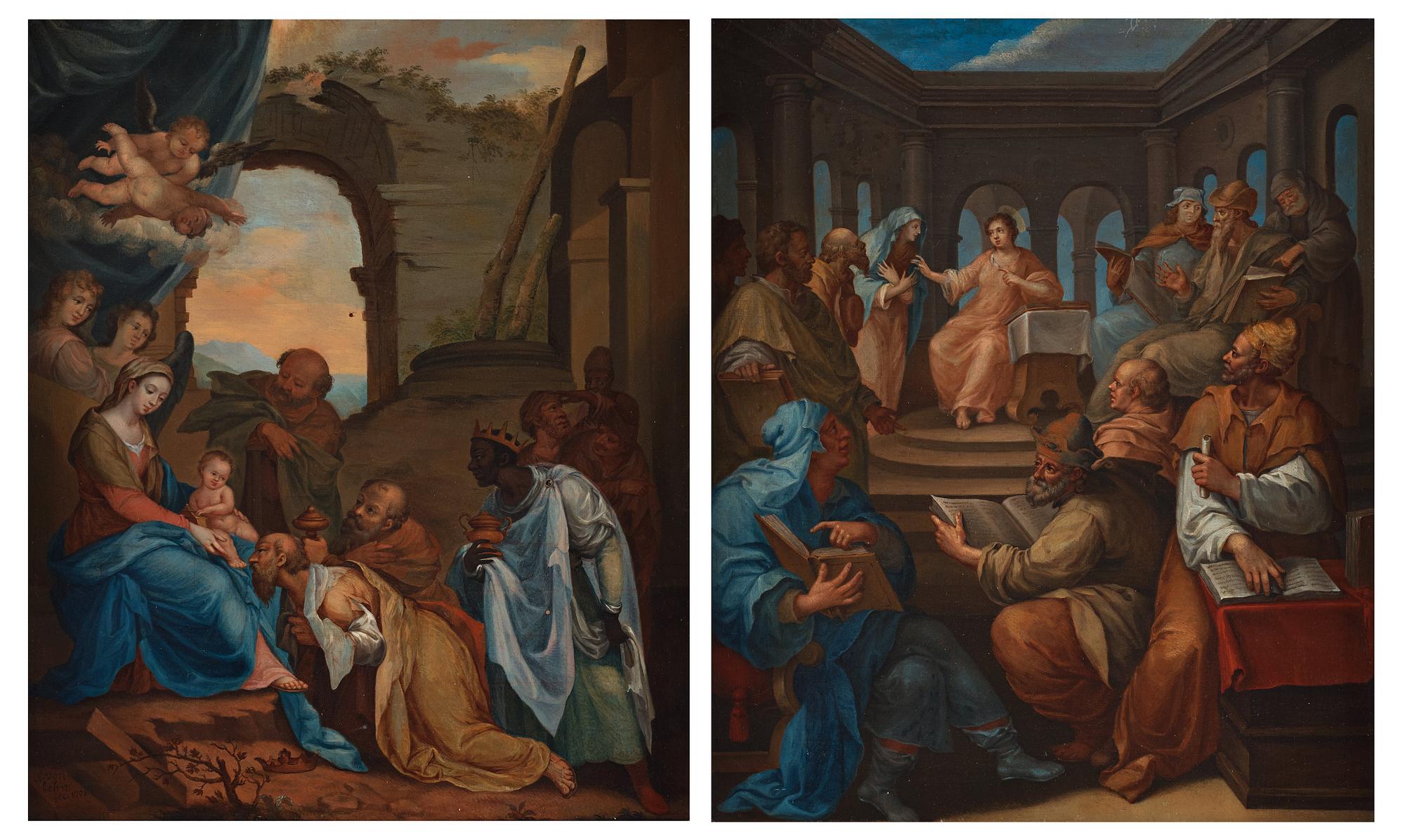 Andreas von Behn, The Adoration of the Magi and Christ among the Doctors, a pair.