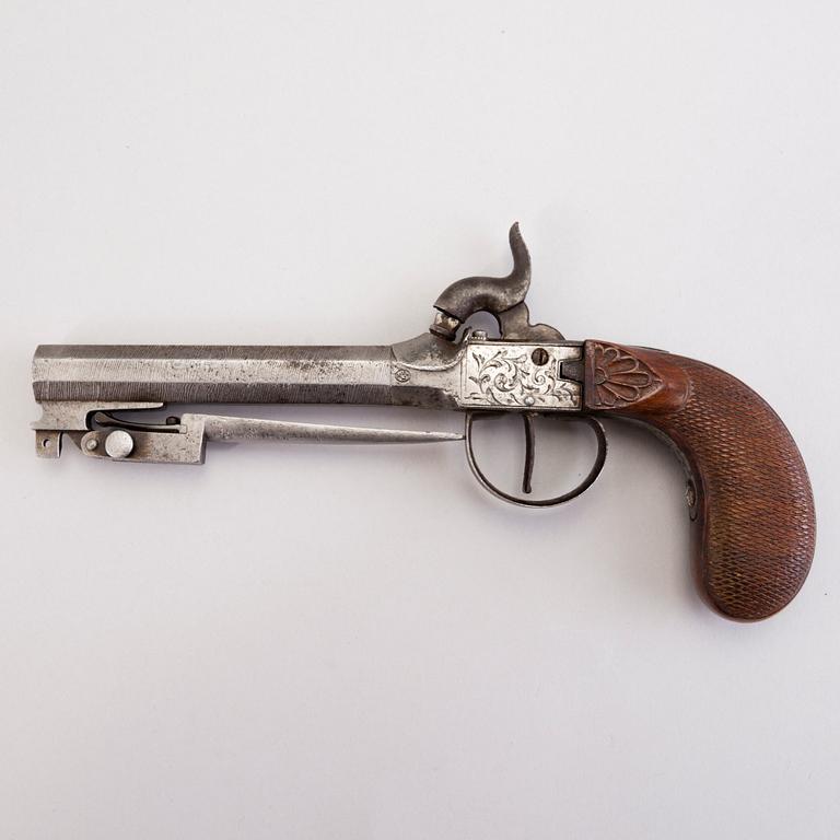 19th Century Belgian Percussion Bayonet Pistol, marked ELG.