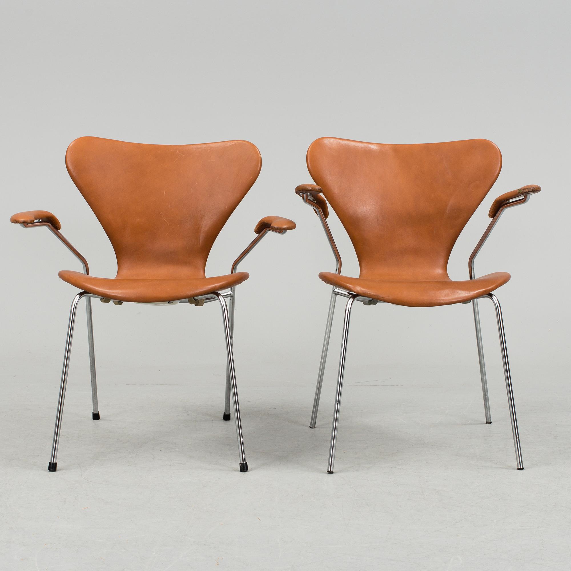 A set of five armchairs by Arne Jacobsen for Fritz Hansen, Denmark, 1981.