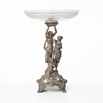 A silver and glass Rococo style centerpiece, Lale Silverware & Co Ltd, Istanbul, Turkey, 20th century.