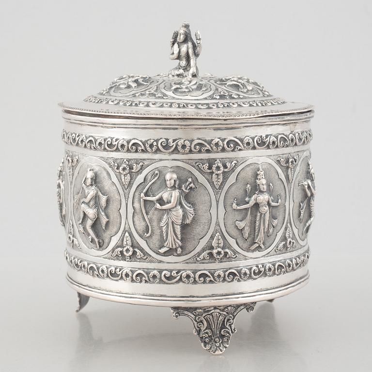 A silver bowl with lid, from possibly India/ Sri Lanka, 20th century.