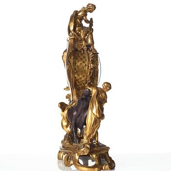 A Louis XV-style late 19th century mantel clock.