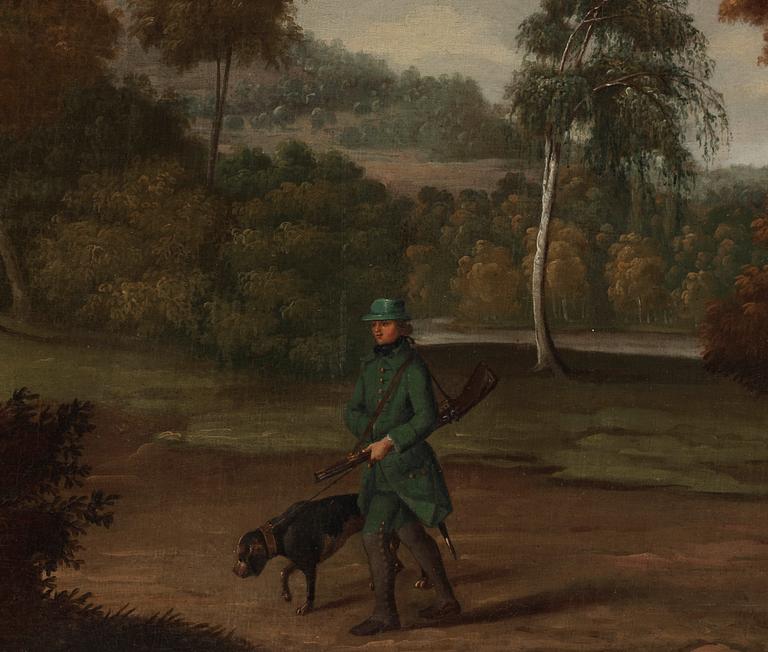 Johann Elias Ridinger Tillskrivna, Landskap med jägare.