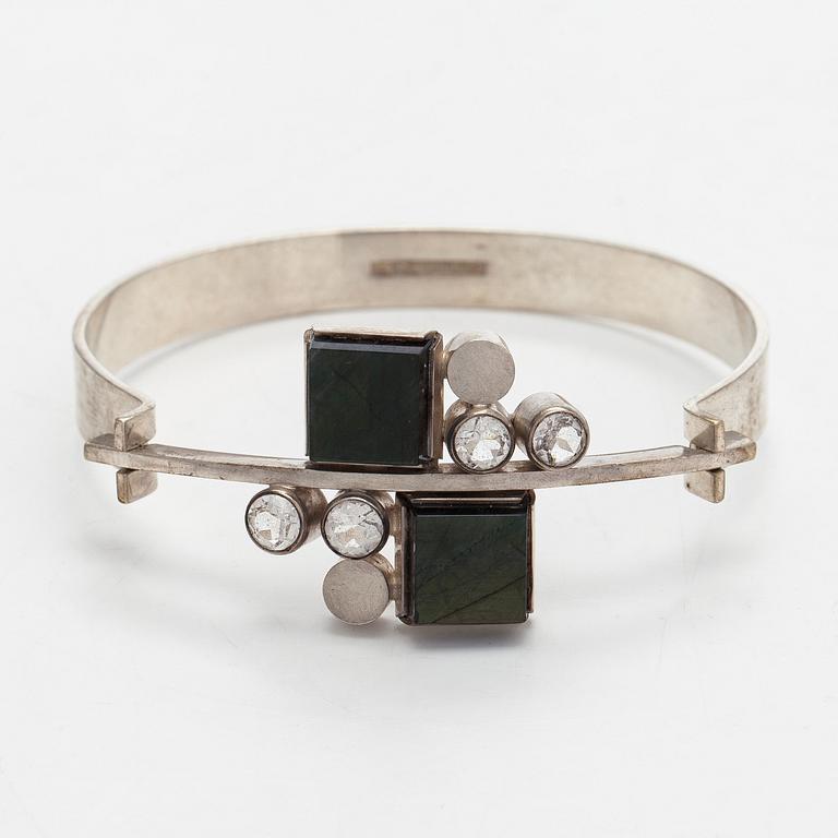 Elis Kauppi, pendant and bracelet, silver, spectrolite, Kupittaan Kulta, Turku 1965.