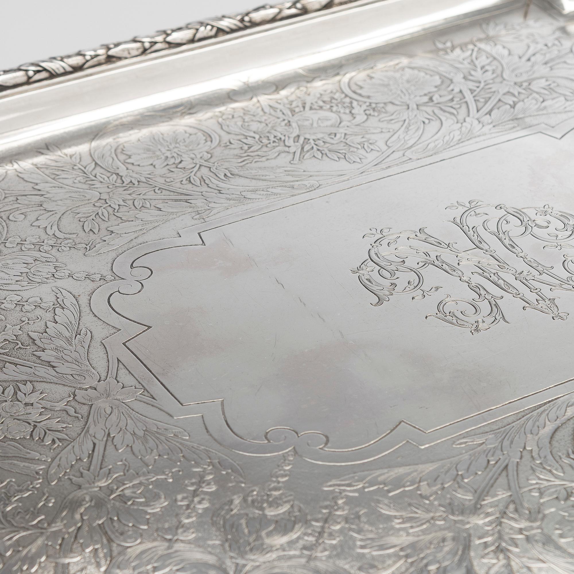 A French silver tray, maker's mark of Charles Mérite, before year 1892.