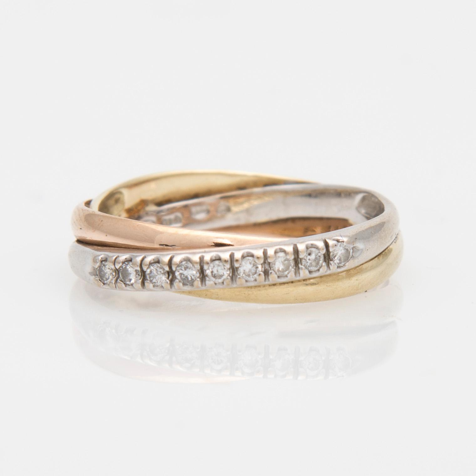 RING, briljantslipade diamanter, 14K guld, vitguld och roséguld. Finsk kontrollstämpel.