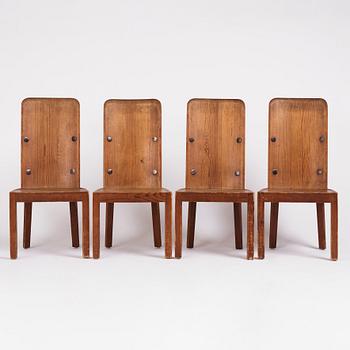 Axel Einar Hjorth, a set of four "Lovö" stained pine chairs, Nordiska Kompaniet 1930s.