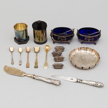 A collection of silver and silver plated objects, including Gustaf Folcker, Stockholm, 1849 and Garrard & Co, London, 19.