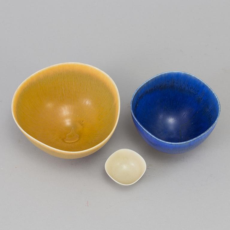 3 stoneware bowls by Berndt Friberg, Gustavsberg studio 1967 and 1968.