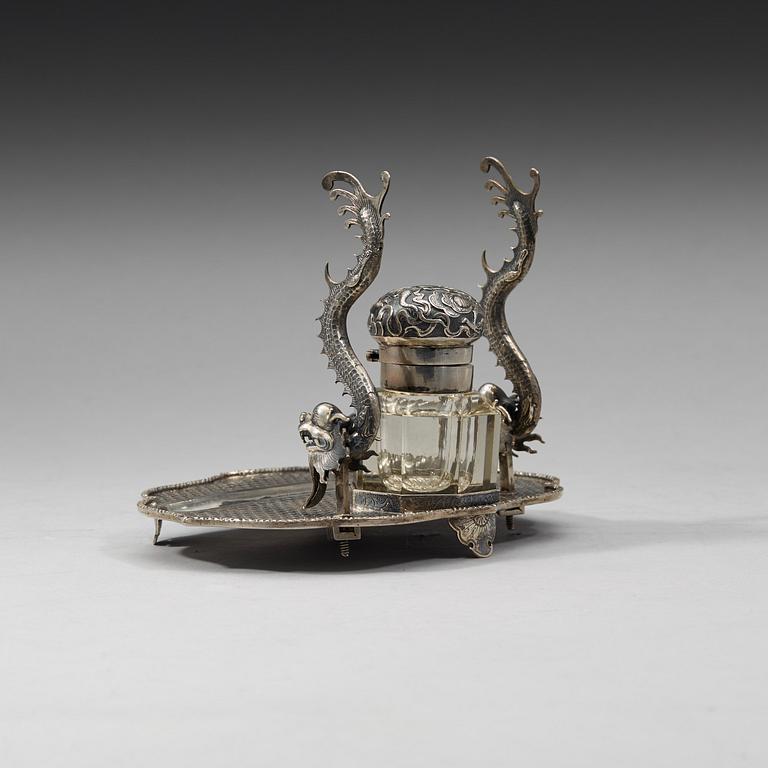 A Chinese silver desk set for writing, early 20th Century.