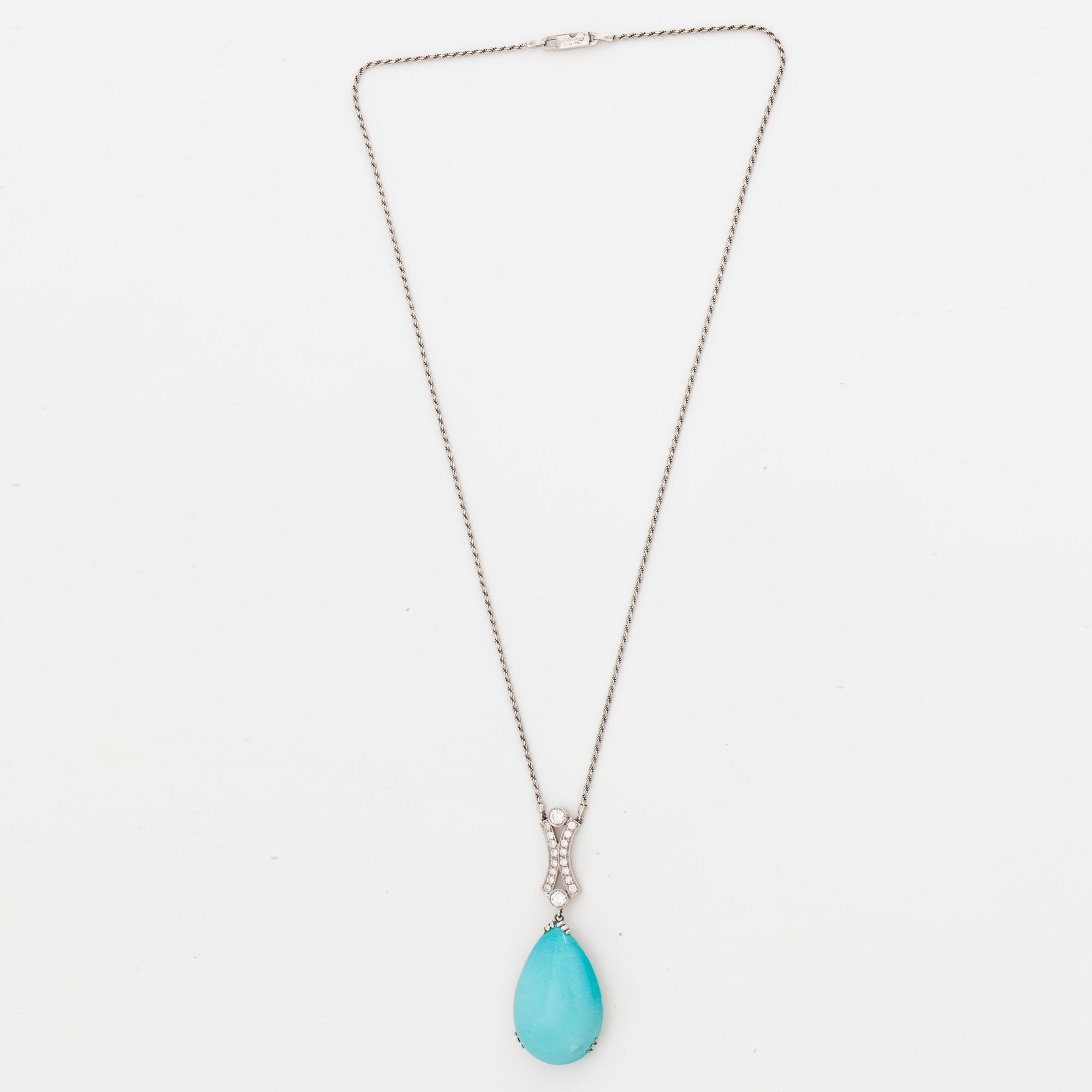 HÄNGE, med turkos sten och briljantslipade diamanter, med kedja.