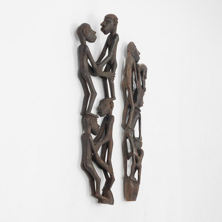 Two wooden Asmat Carvings, Indonesia, Jakarta, 20th Century.