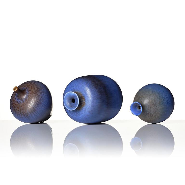 Berndt Friberg, a set of three stoneware vases, Gustavsberg Studio 1965-72.