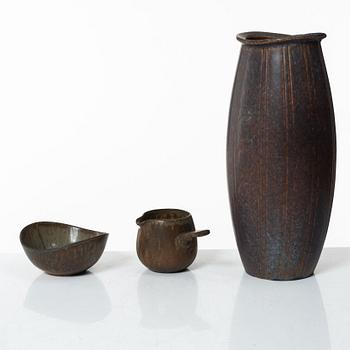 Gunnar Nylund, a stoneware vase, a bowl and a creamer, Rörstrand.