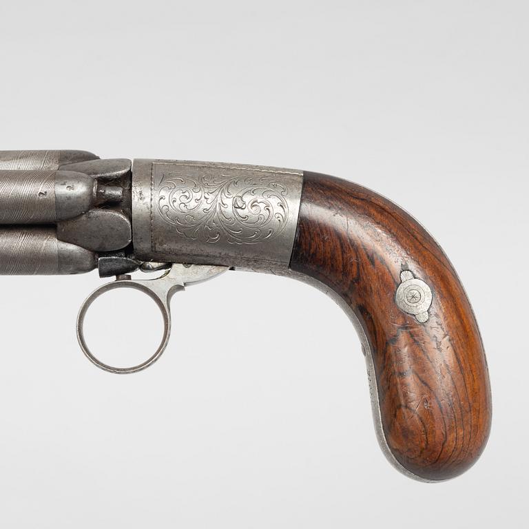 Percussion revolver, Belgian, Mariette's patent, mid-19th century.