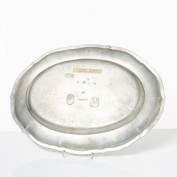 Bowl and 2 plates, pewter, various masters, Stockholm.
