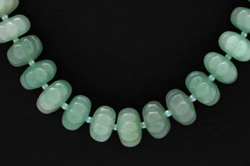 Necklace carved jade beads approx 15 mm and smaller glass beads , clasp metal, approx 50 cm.