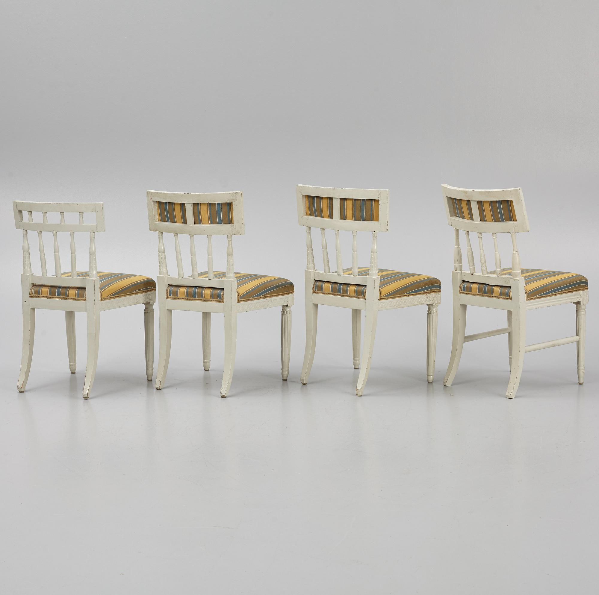 Stolar, 4 st snarlika, gustaviansk stil, 1800-tal.