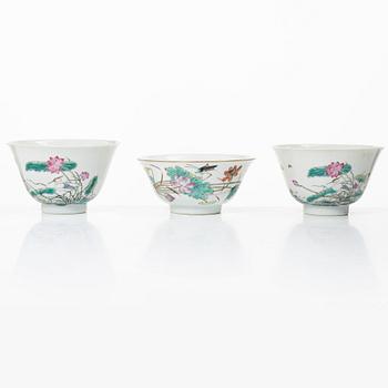 Three porcelain cups, China, 20th century.