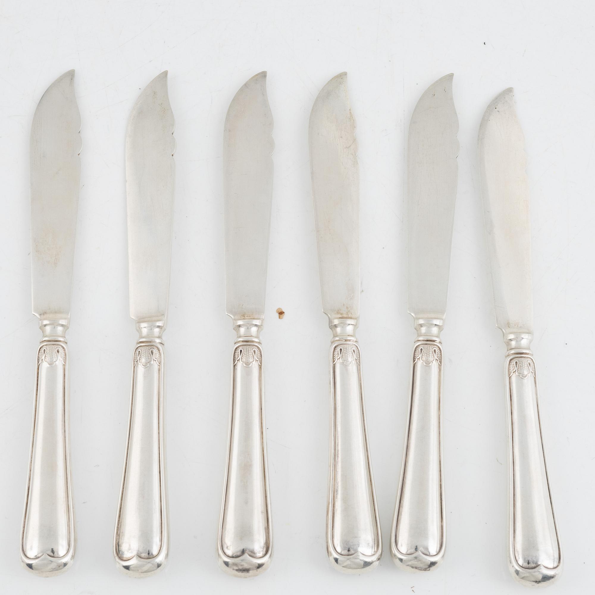 Fiskbestick, 12 delar, silver, David Andersen, Norge, samt med svensk importstämpel.