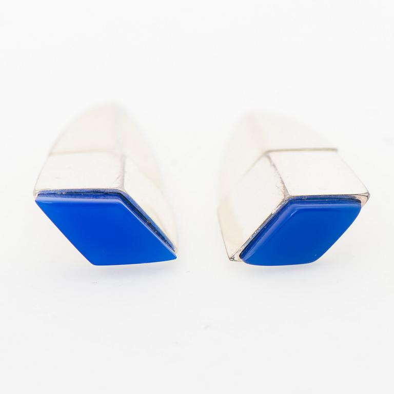 AN ULLA POROPUDAS JEWELLERY SET, silver, acrylic. Lapponia 1988.