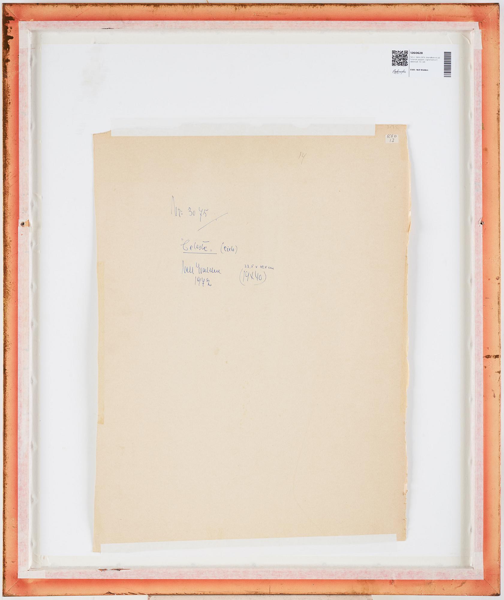 NELL WALDEN, mixed media on paper, signed and dated -72.