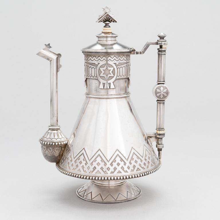 A Russian silver coffee pot, Saint Petersburg 1875, presumably maker's mark of Pyotr Ivanov.