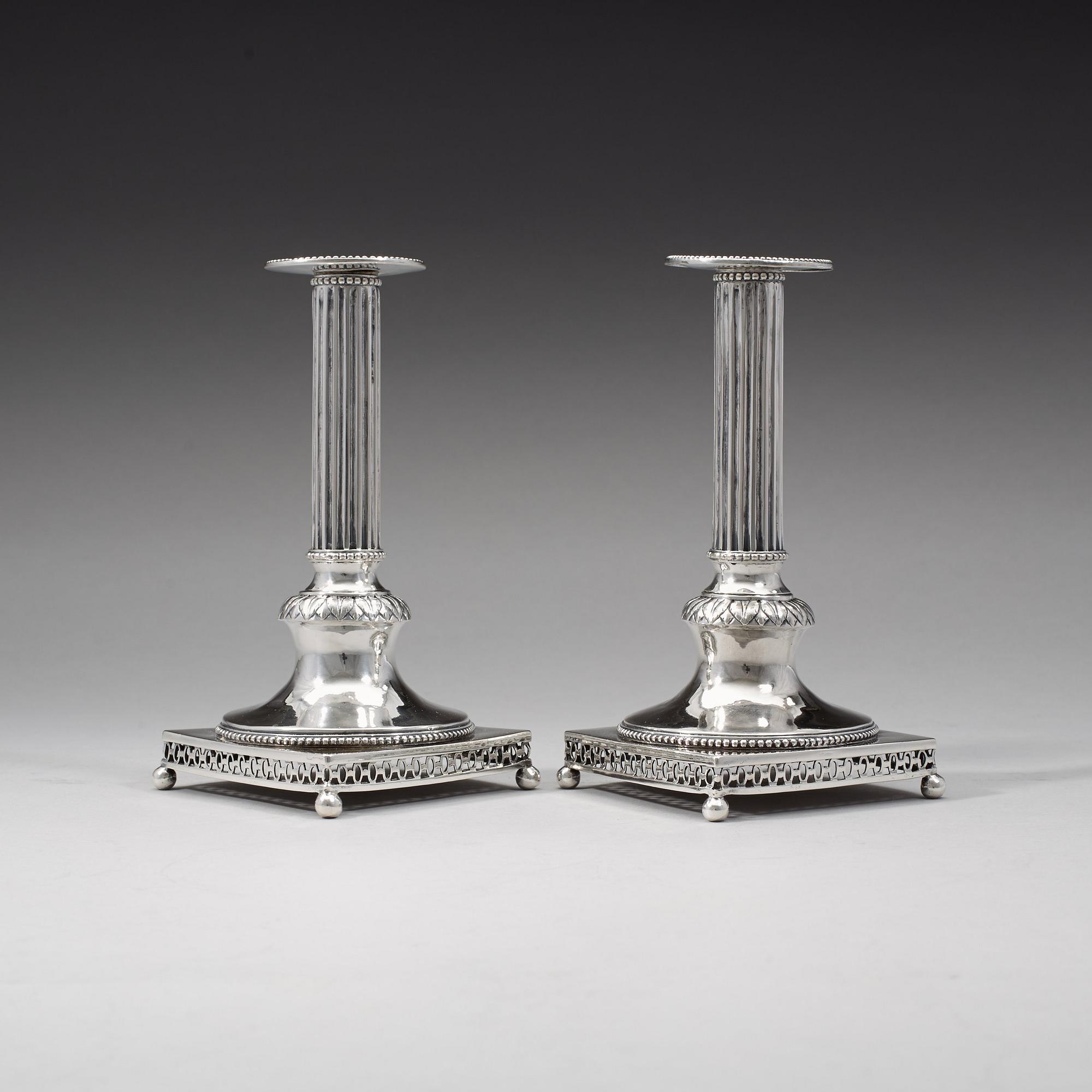 A pair of Swedish 18th century silver candlesticks, Johan Wilhelm Zimmerman, Stockholm 1798.