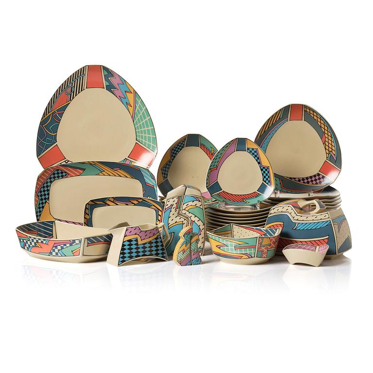 Dorothy Hafner, a 47-piece "Flash" ceramic dinner service, Rosenthal, Germany, post 1984.