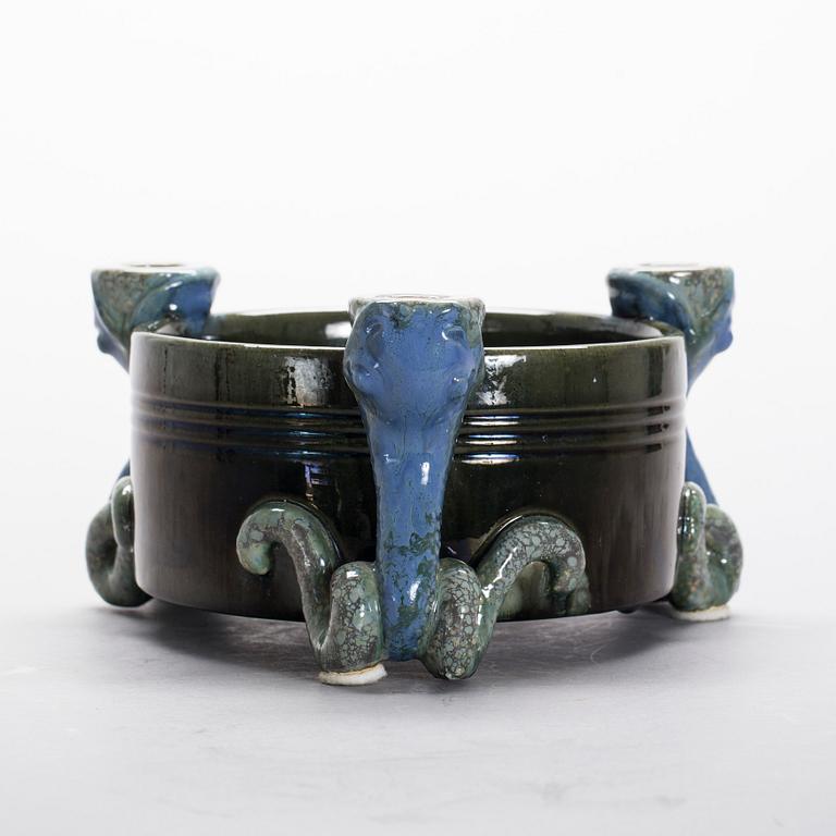 LJUSSTAKE/SKÅL, stengods, jugend. Michael Andersen & Söner, Bornholm.