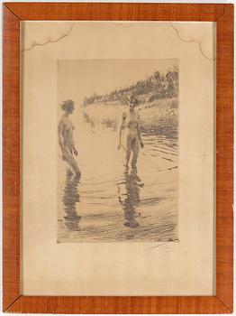 Anders Zorn · ANDERS ZORN, etsning, "Grunt". Signerad i blyerts. Daterad 1913 i plåten.