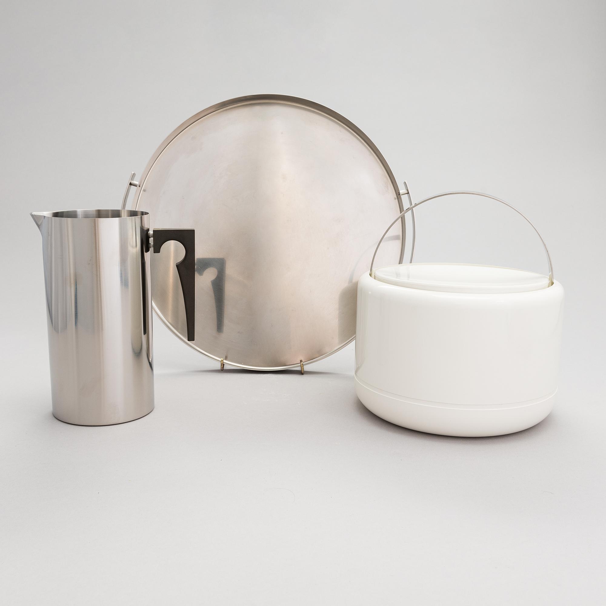 Stelton, 3 osaa, Arne Jacobsen, "Cylinda-Line" ja Erik Magnussen, jääpalakulho, Tanska, 1960-70-luku.