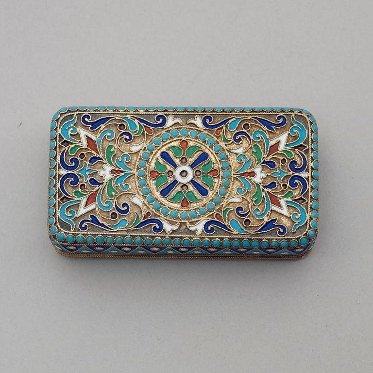 A Russian 19th century silver-gilt and enamel snuff-box, marks of Moscow 1883.