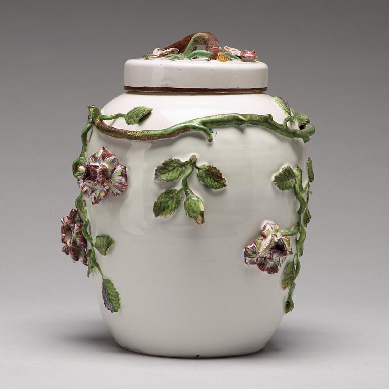 A Swedish faience jar with cover, Marieberg, 18th Century.