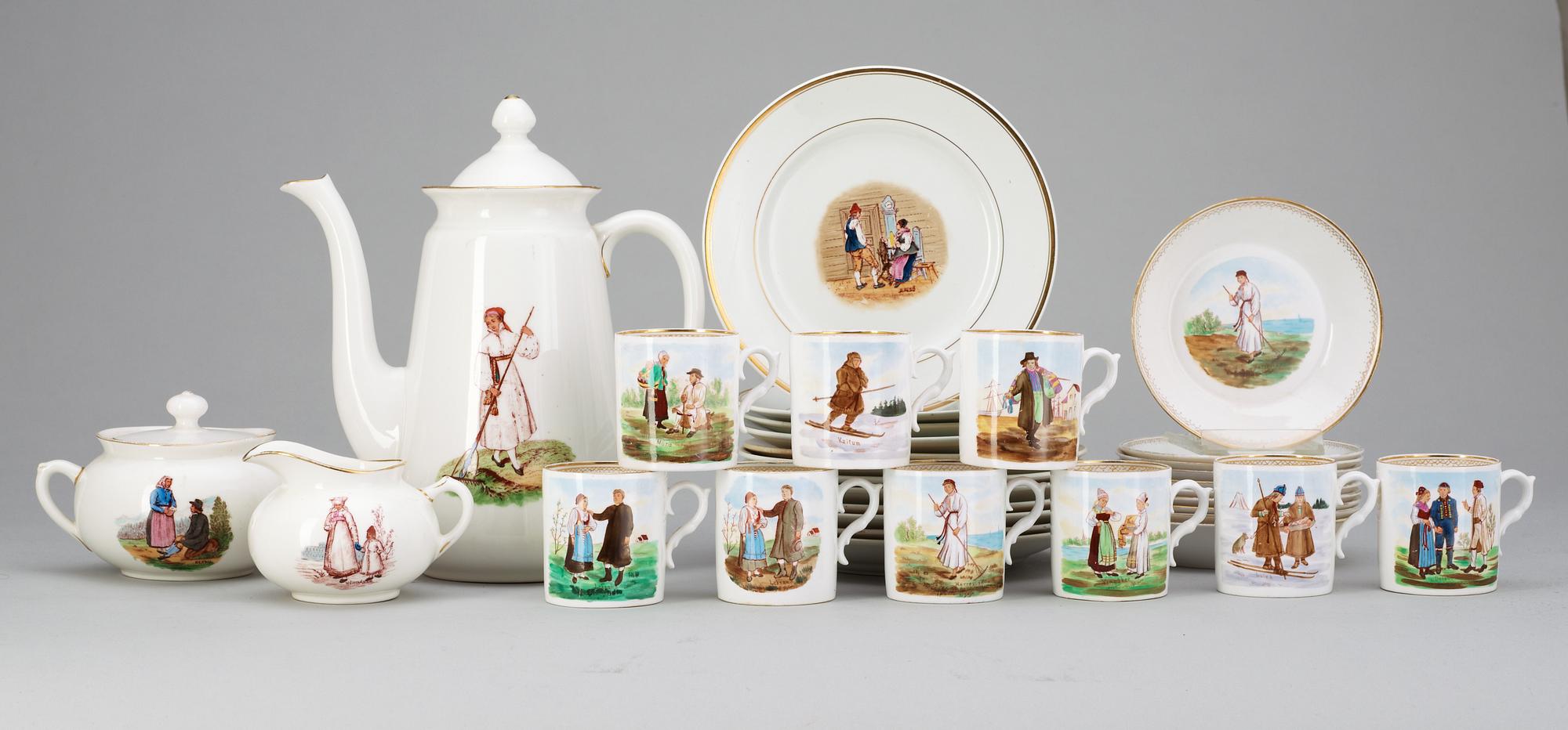 KAFFESERVISDELAR, 24 st, flintgods, Rörstand och Gustavsberg, 1800-tal.