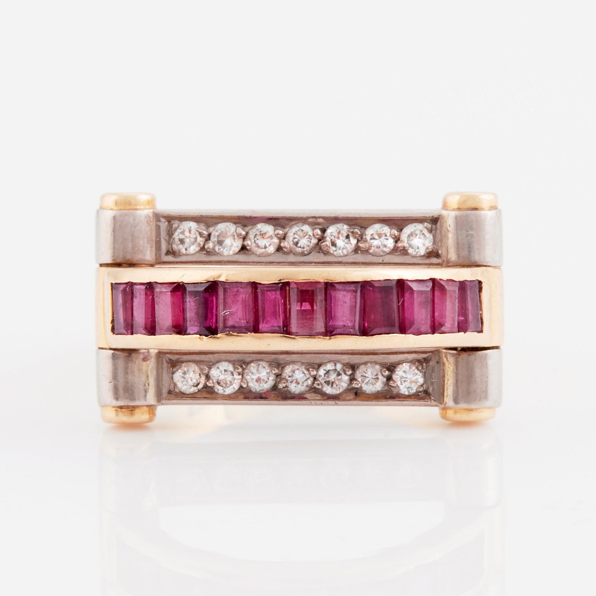 Glenn Roll an 18K gold ring set with rubies and brilliant cut diamonds, Stockholm 1986.