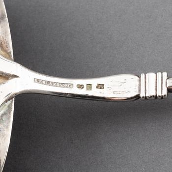 Two 19th century Swedish silver soup-ladles and a silver brandy-ladle.