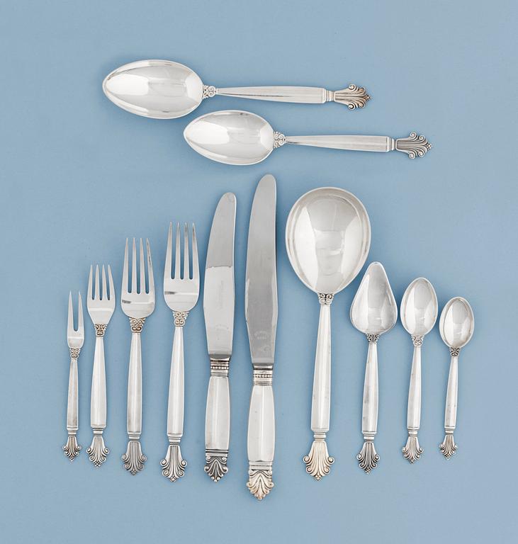 A SET OF 111 PCS OF  JOHAN ROHDE flatware "Acanthus" by Georg Jensen, Copenhagen 1933-77.