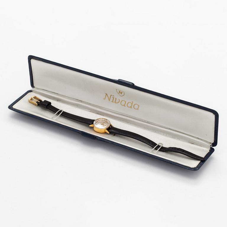 Nivada, wristwatch, 18K gold, manual winding.