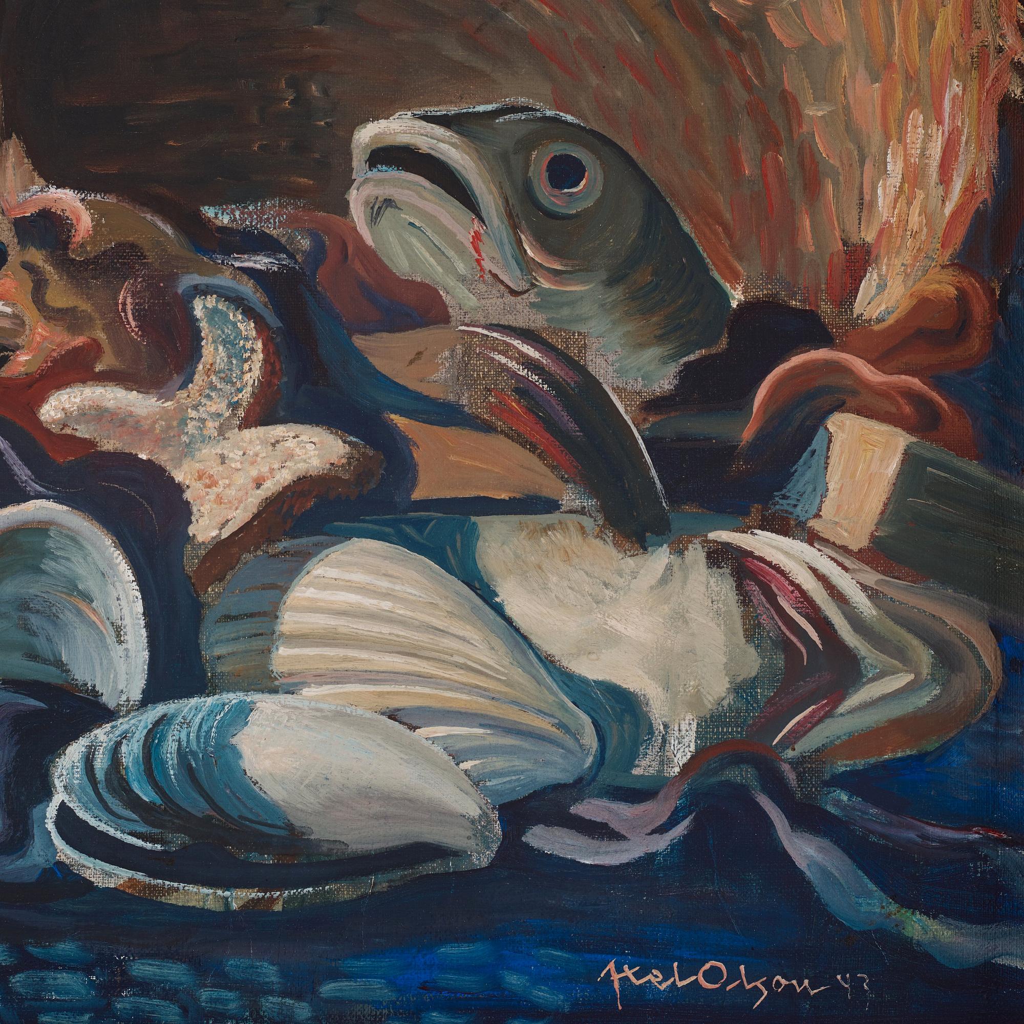 Axel Olson, "Strand med fiskar och snäckor".