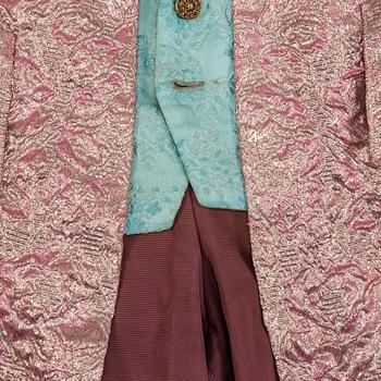 Two theater costumes, 18th century fashion style, mid 20th century,